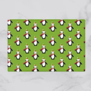 Merry Christmas With Penguins On A Blue Sky Background Door Mat