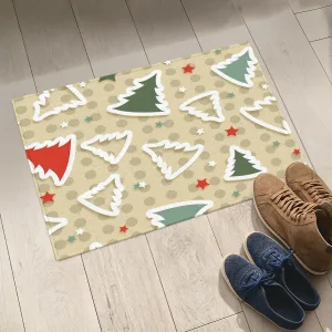 Christmas Tree With Striking Polka Dots On A Beige Background Door Mat