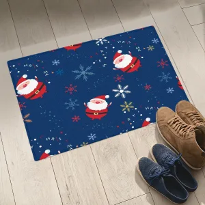 Santa Claus With Christmas Wishes On A Blue Background Door Mat