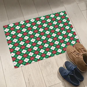 Red And Green Checkered Pattern Welcomes The Christmas Season Door Mat