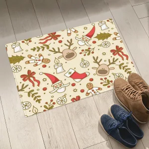 Merry Christmas With Santa Claus Pine Tree Reindeer Motifs Door Mat