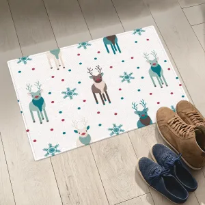 Reindeer Christmas Glittering Snowflakes On The Moon Background Door Mat