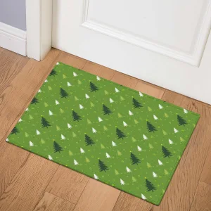 The Green And White Christmas Trees Are Interlaced To Create A Beautiful Christmas Picture Door Mat