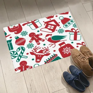 Christmas Motifs Familiar Decorations On A White Background Door Mat