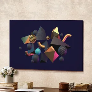 3D Abstract Black Gold And Teal Geometric Shapes Canvas