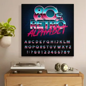 80s Retro Alphabet Font Metallic Effect Canvas Wall Art Home Decor