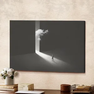 3d Illustration Man Walking out Darkness Canvas Wall Art