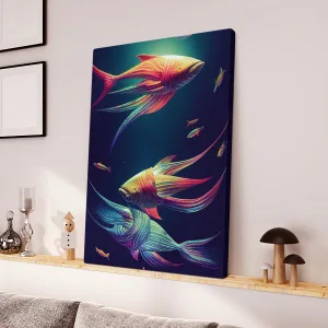 Abstract Beautiful Rainbow Guppy Fish Painting Canvas Wall Art Home Decor