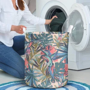 Flying Exotic Birds Palm Monstera Leave Laundry Basket