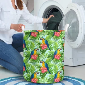 Seamless Tropical Floral Pattern Parrots Hibiscus Laundry Basket