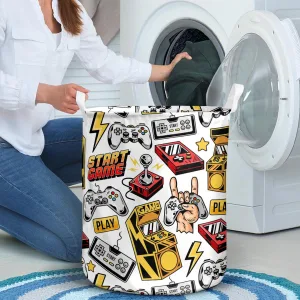 Vintage Style Seamless Pattern Retro Arcade Laundry Basket