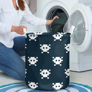 Pixel Skull Seamless Vector Pattern Laundry Basket