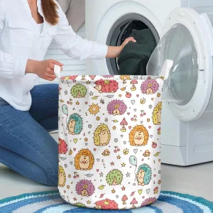 Colorful Hedgehogs Seamless Pattern Laundry Basket