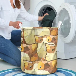 Polygon Art Cute Cartoon Seamless Pattern Brown Cat Laundry Basket