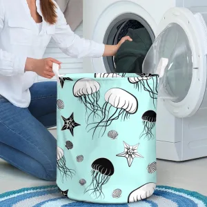 Seamless Pattern With Jellyfish Starfish And Shell Laundry Basket