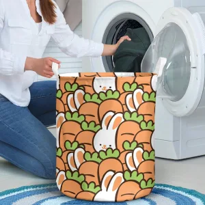 Seamless Pattern of Cartoon Rabbit and Carrot Illustration Design Laundry Basket