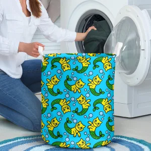 Seamless Pattern With Fairy Sea Cats Laundry Basket