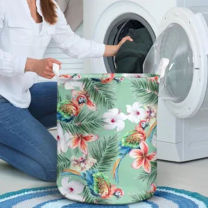 Bright Seamless Pattern Parrots Flowers Hibiscus Laundry Basket