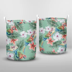 Bright Seamless Pattern Parrots Flowers Hibiscus Laundry Basket