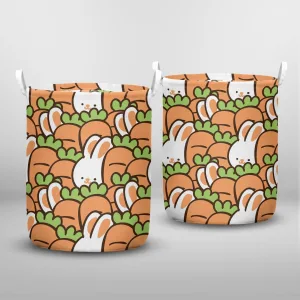 Seamless Pattern of Cartoon Rabbit and Carrot Illustration Design Laundry Basket