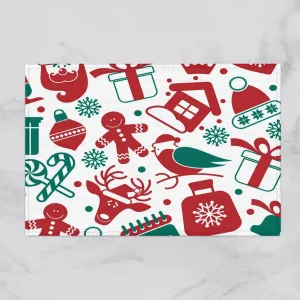 Christmas Motifs Familiar Decorations On A White Background Door Mat