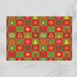 Christmas Pattern With Colorful Checkered Shapes Door Mat