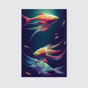 Abstract Beautiful Rainbow Guppy Fish Painting Canvas Wall Art Home Decor