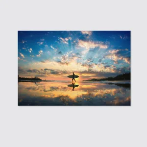 A Man Is Walking With A Surfer In His Hand Across The Seashore Canvas Wall Art Home Decor