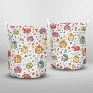 Colorful Hedgehogs Seamless Pattern Laundry Basket