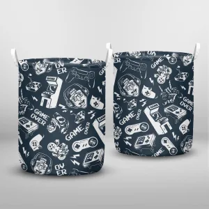 Vintage Monochrome Video Game Seamless Pattern Laundry Basket