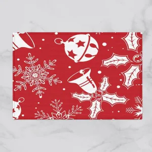 Christmas Eve Bells White Snowflakes On Red Background Door Mat