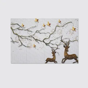 3d Two Deer Oilpainting Background Tree Canvas Wall Art Home Decor