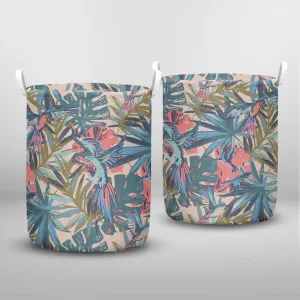 Flying Exotic Birds Palm Monstera Leave Laundry Basket