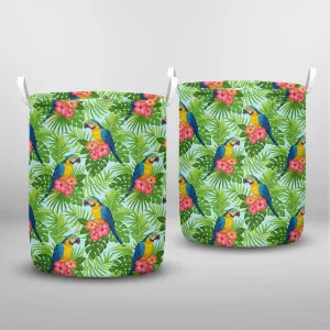 Seamless Tropical Floral Pattern Parrots Hibiscus Laundry Basket