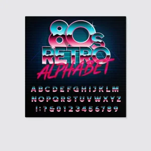 80s Retro Alphabet Font Metallic Effect Canvas Wall Art Home Decor