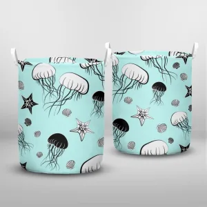 Seamless Pattern With Jellyfish Starfish And Shell Laundry Basket