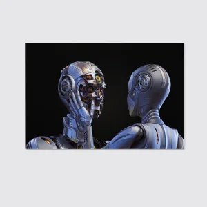 3D Render Two Detailed Cyborgs Man Canvas Wall Art Home Decor