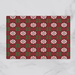 Stylized White Snowflake Pattern On A Red Background In Christmas Season Door Mat